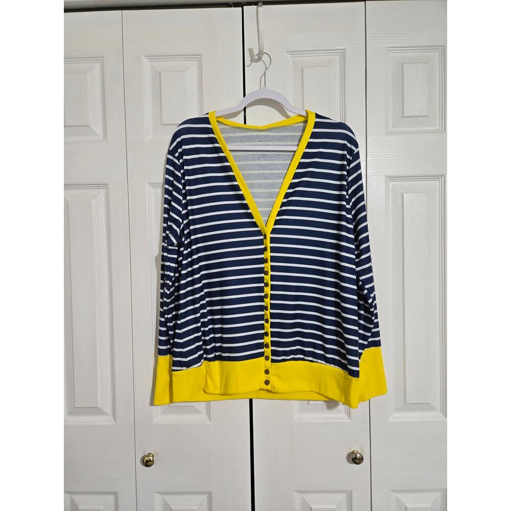 Unknown brand xxl women's blue and yellow striped long sleeve button up cardigan